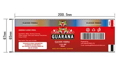 Этикетка с термоплавким клеем для бутылки минеральной воды 350 мл (GUARANA)